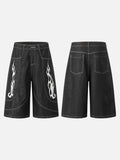 DAXUEN dark grey wide-leg shorts with flame graphics