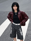 DAXUEN dark grey wide-leg shorts with flame graphics — model photo