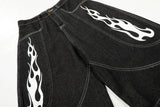 DAXUEN dark grey wide-leg shorts with flame graphics