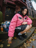 DAXUEN dark grey wide-leg shorts with flame graphics — model photo