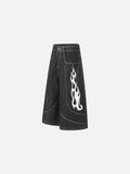 DAXUEN dark grey wide-leg shorts with flame graphics
