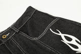 DAXUEN dark grey wide-leg shorts with flame graphics