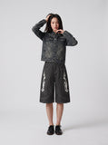 DAXUEN dark grey wide-leg shorts with flame graphics — model photo