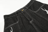 DAXUEN dark grey wide-leg shorts with flame graphics