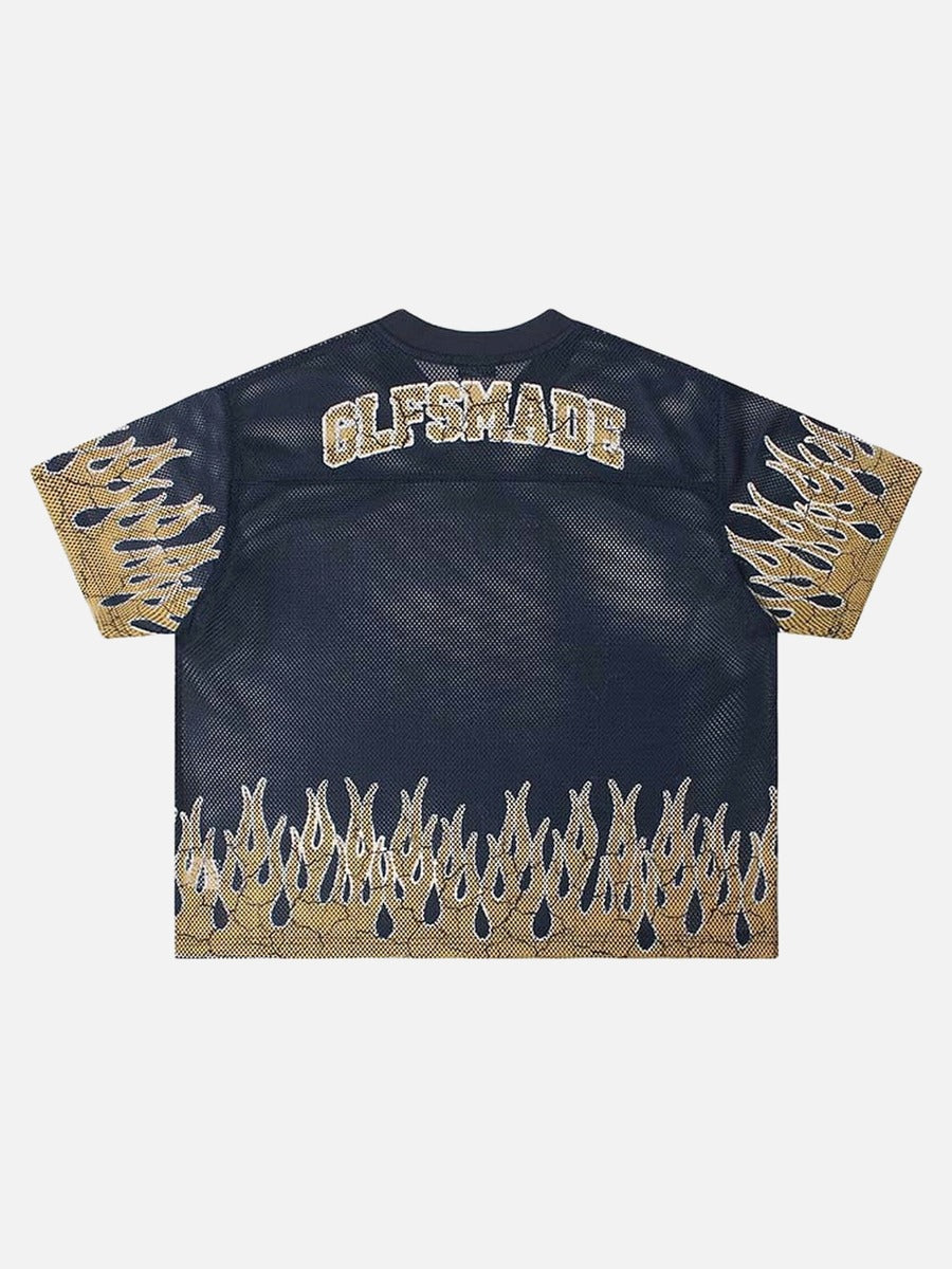 DAXUEN Relaxed fit short-sleeve mesh jersey with flame graphics