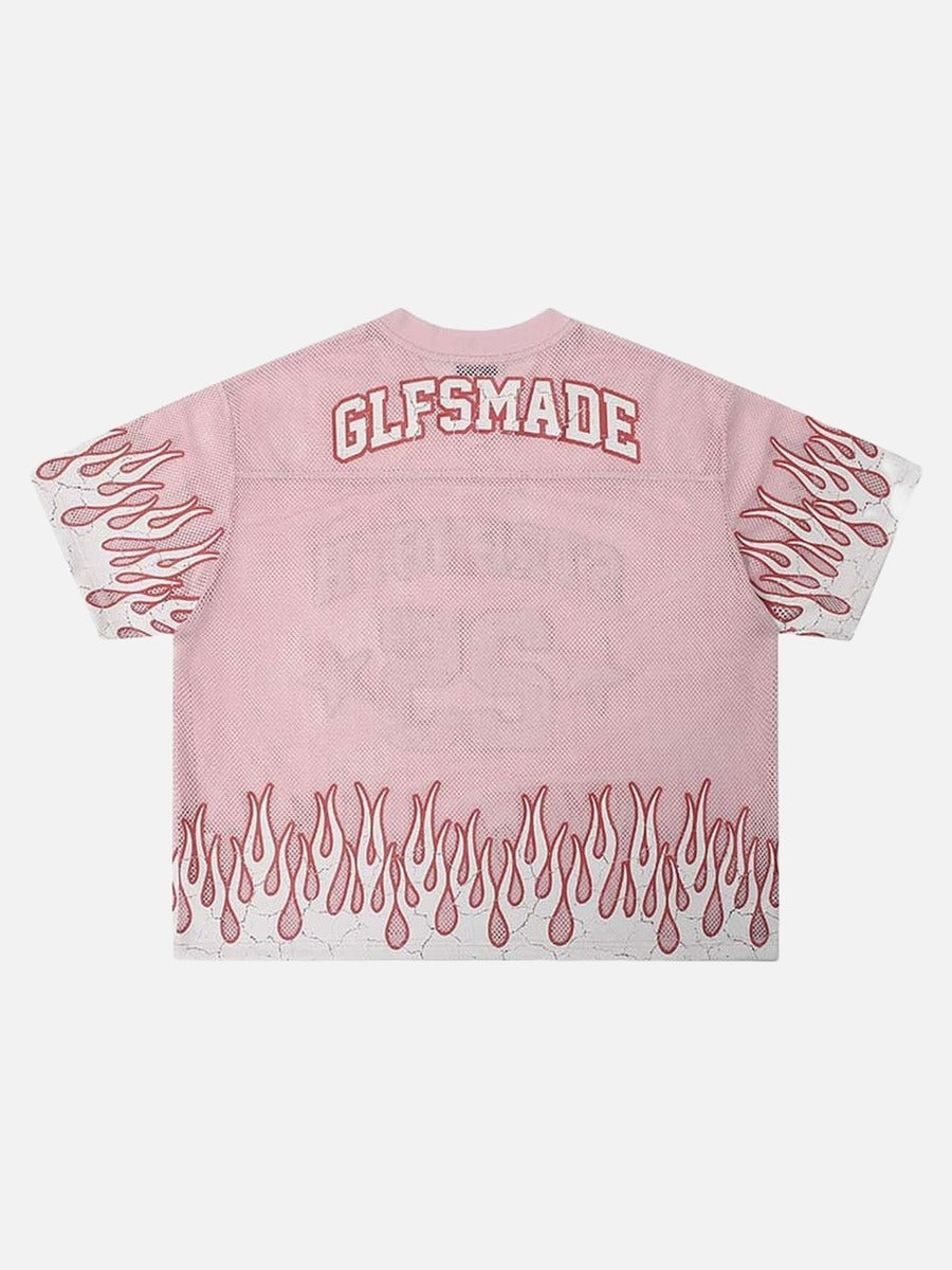 DAXUEN Relaxed fit short-sleeve mesh jersey with flame graphics