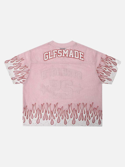 DAXUEN Relaxed fit short-sleeve mesh jersey with flame graphics