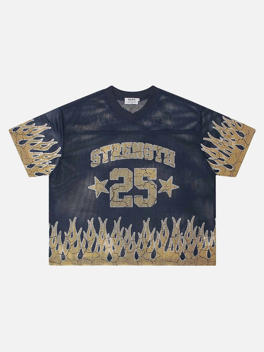 DAXUEN Relaxed fit short-sleeve mesh jersey with flame graphics