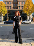 DAXUEN olive green flared cargo pants — model photo