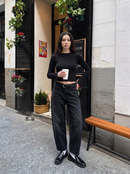 Flared Split Cuff Long Sleeve Knit Top