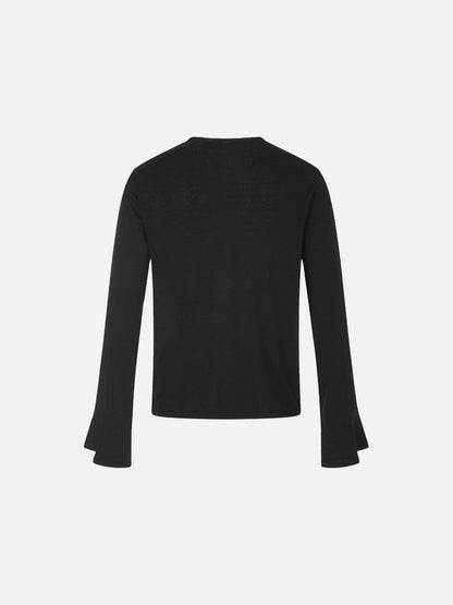 Flared Split Cuff Long Sleeve Knit Top