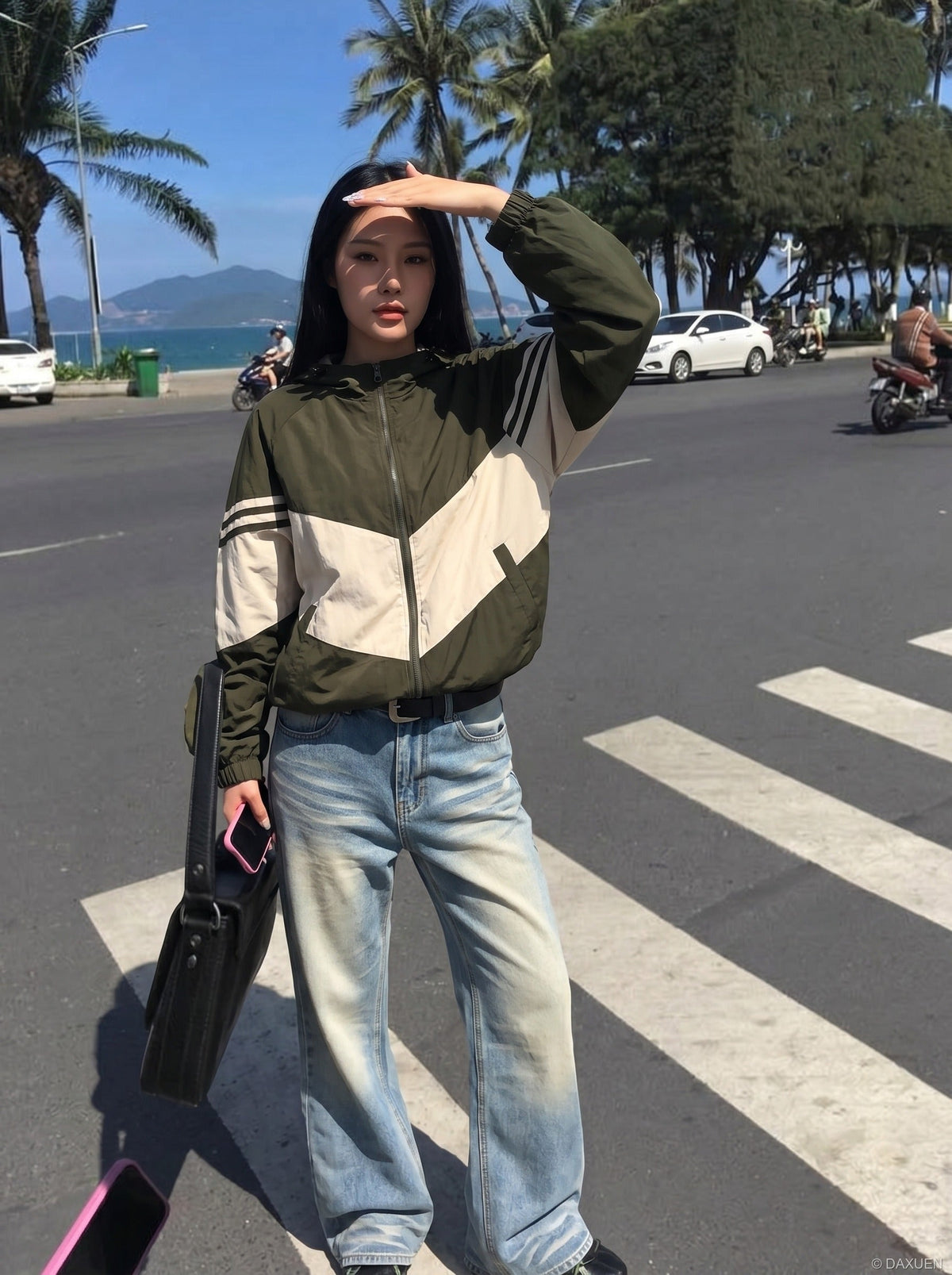 DAXUEN flared-wide-leg-denim-jeans-casual-pants — model photo