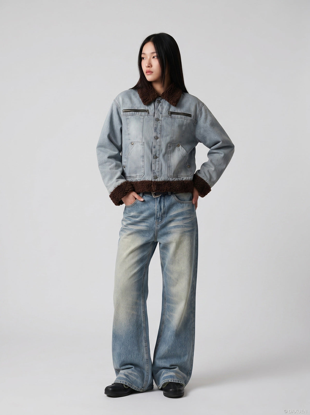 DAXUEN flared-wide-leg-denim-jeans-casual-pants — model photo