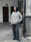 DAXUEN melange oversized zip-up hooded cardigan — model photo