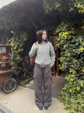 DAXUEN melange oversized zip-up hooded cardigan — model photo