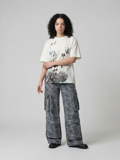 DAXUEN Floral butterfly printed short-sleeved T-shirt — model photo