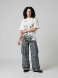 DAXUEN Floral butterfly printed short-sleeved T-shirt — model photo