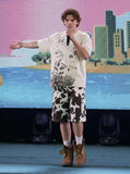 DAXUEN Floral butterfly printed short-sleeved T-shirt — model photo