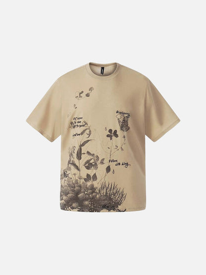 DAXUEN Floral butterfly printed short-sleeved T-shirt