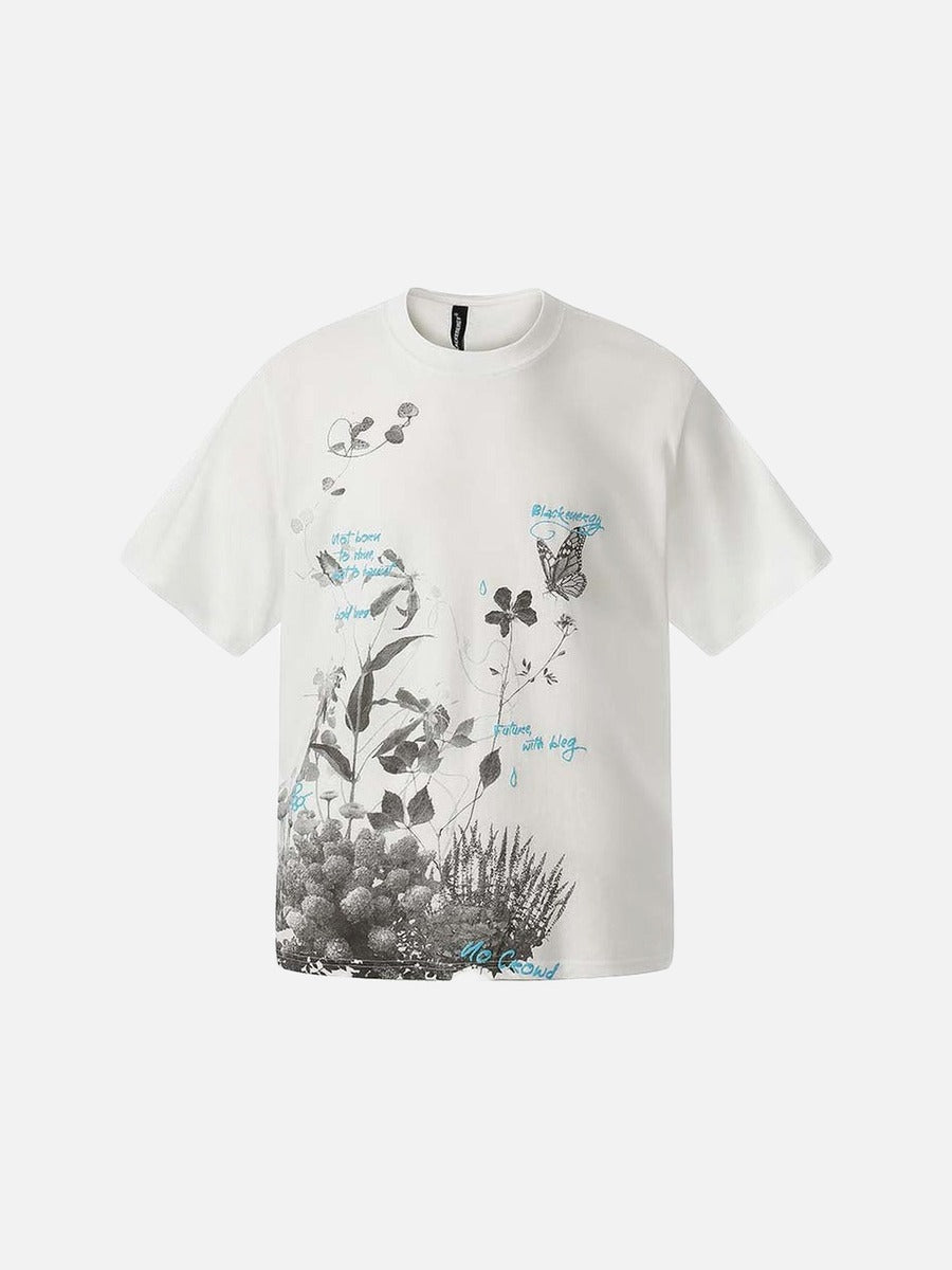 DAXUEN Floral butterfly printed short-sleeved T-shirt