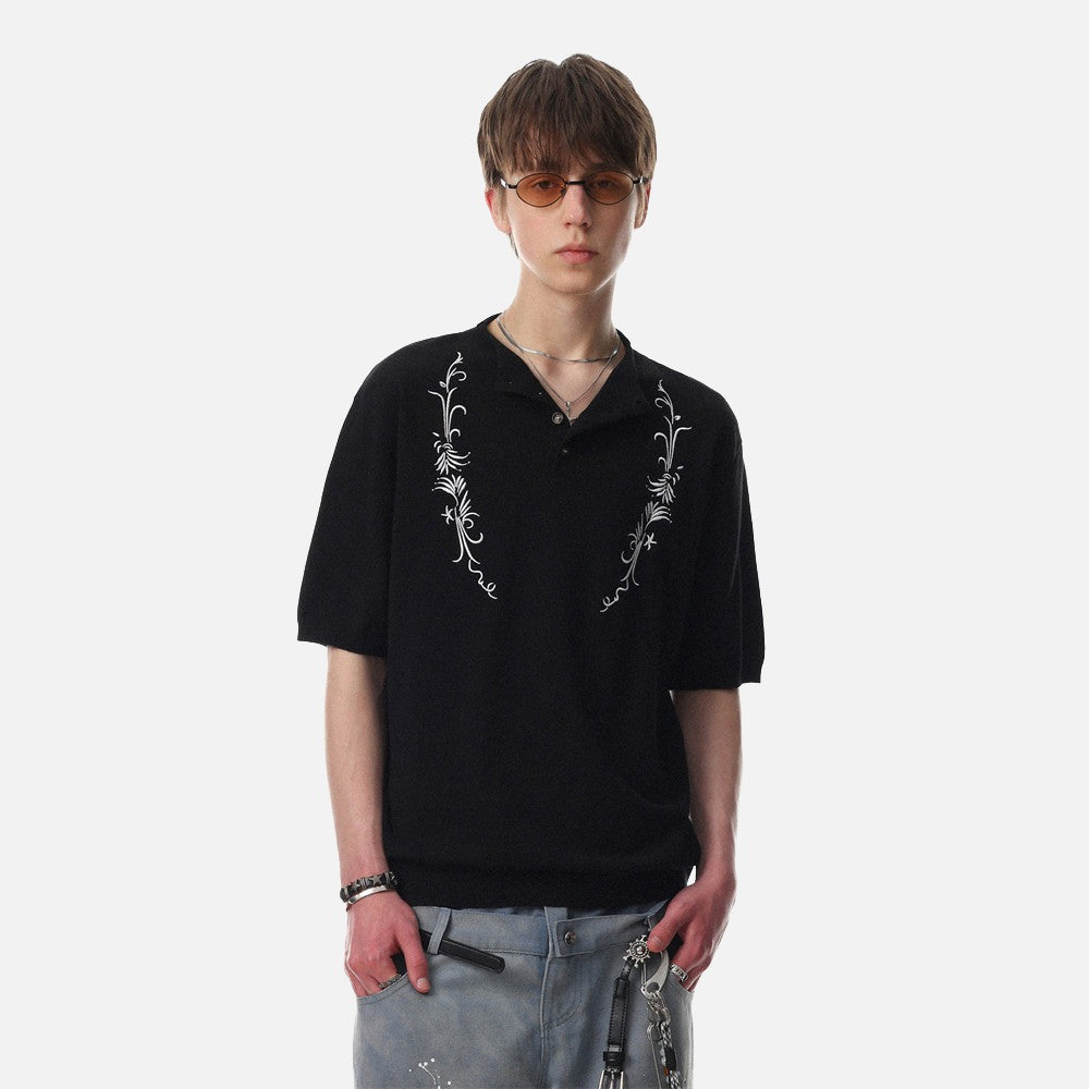 DAXUEN Floral embroidered short-sleeved knitted polo shirt