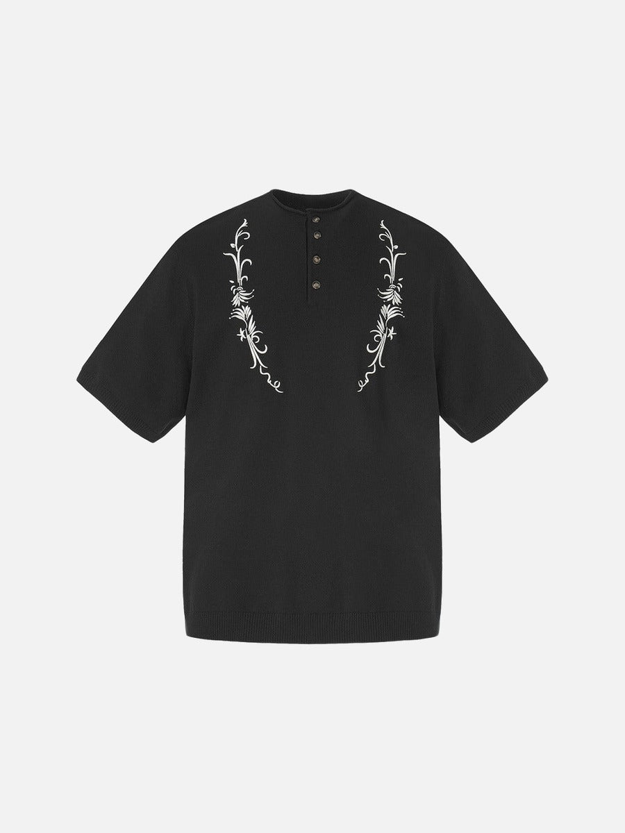 DAXUEN Floral embroidered short-sleeved knitted polo shirt