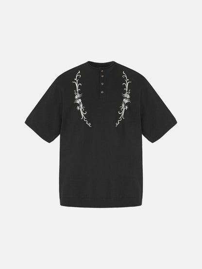 DAXUEN Floral embroidered short-sleeved knitted polo shirt