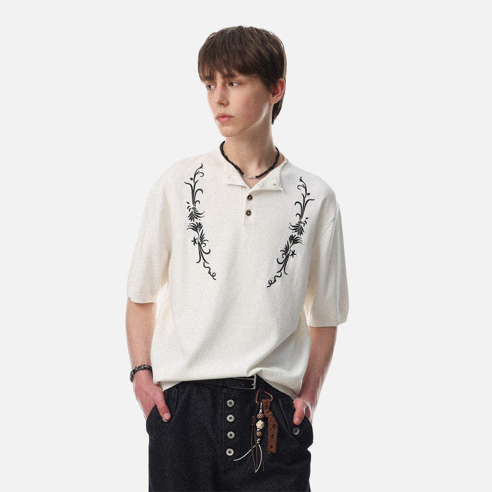 DAXUEN Floral embroidered short-sleeved knitted polo shirt