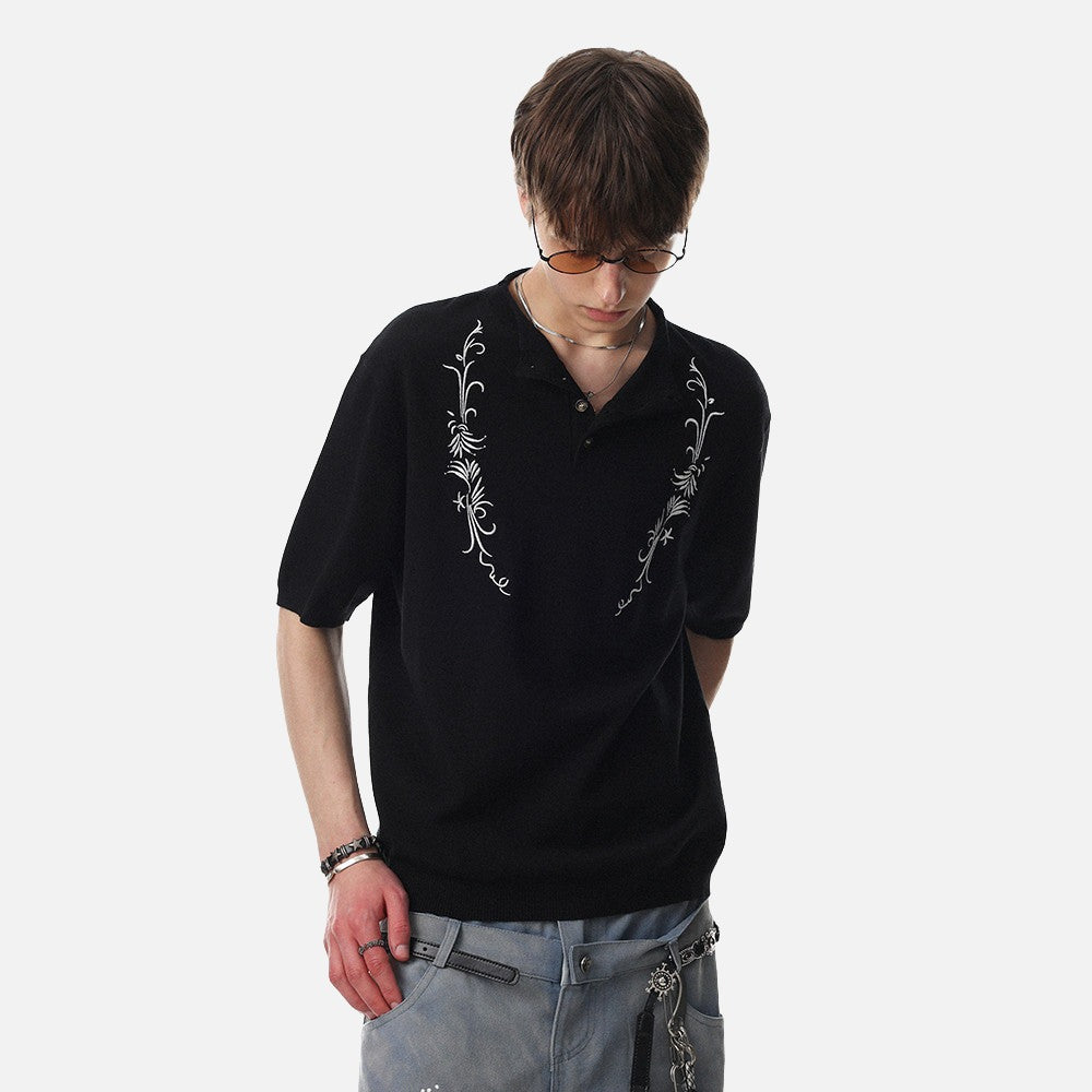 DAXUEN Floral embroidered short-sleeved knitted polo shirt