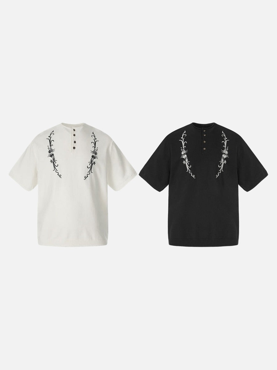 DAXUEN Floral embroidered short-sleeved knitted polo shirt