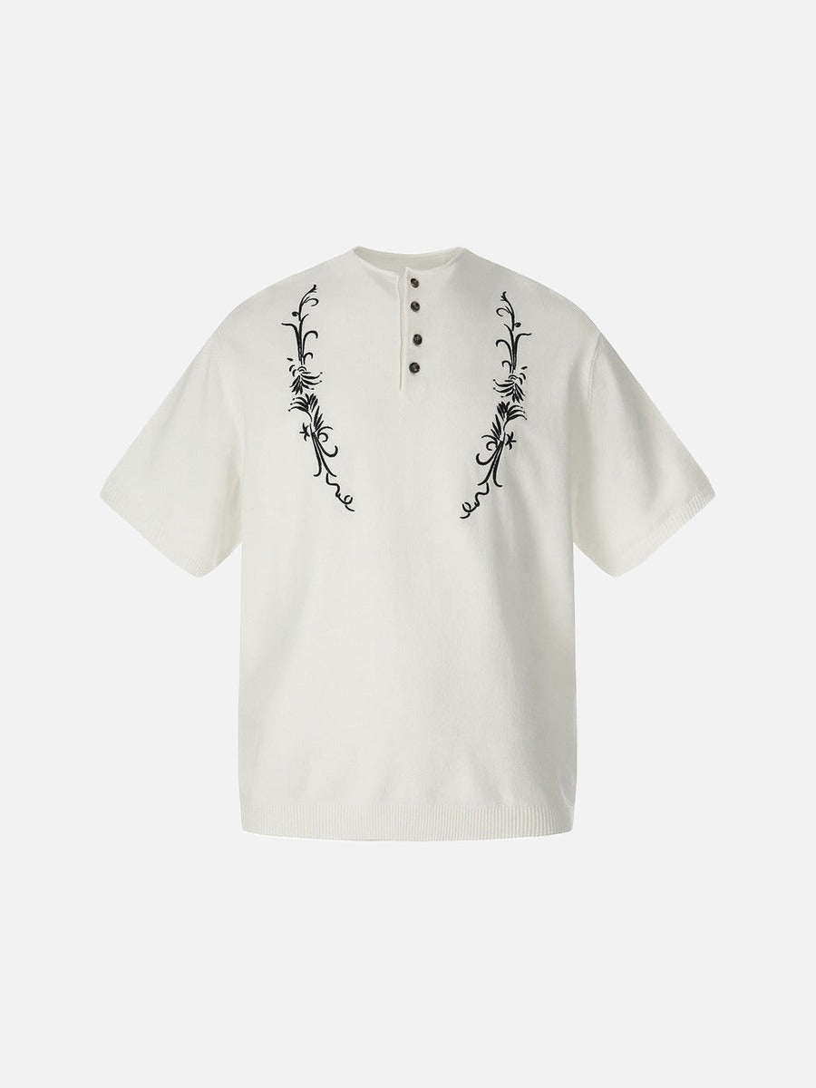 DAXUEN Floral embroidered short-sleeved knitted polo shirt