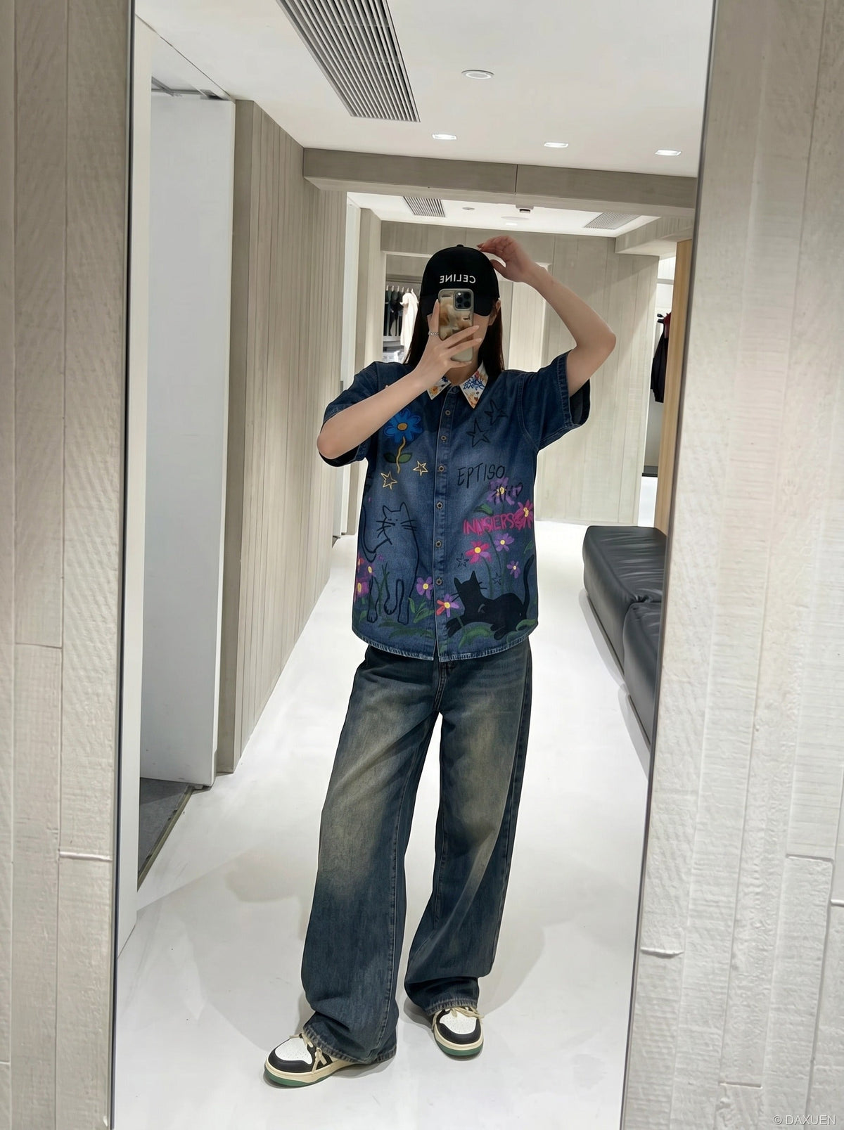 DAXUEN Floral Graphic Denim Button-Up Shirt | DAXUEN — model photo