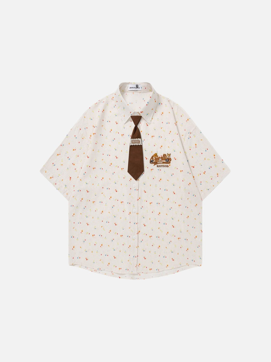 DAXUEN Relaxed-fit short-sleeved floral print button-up shirt