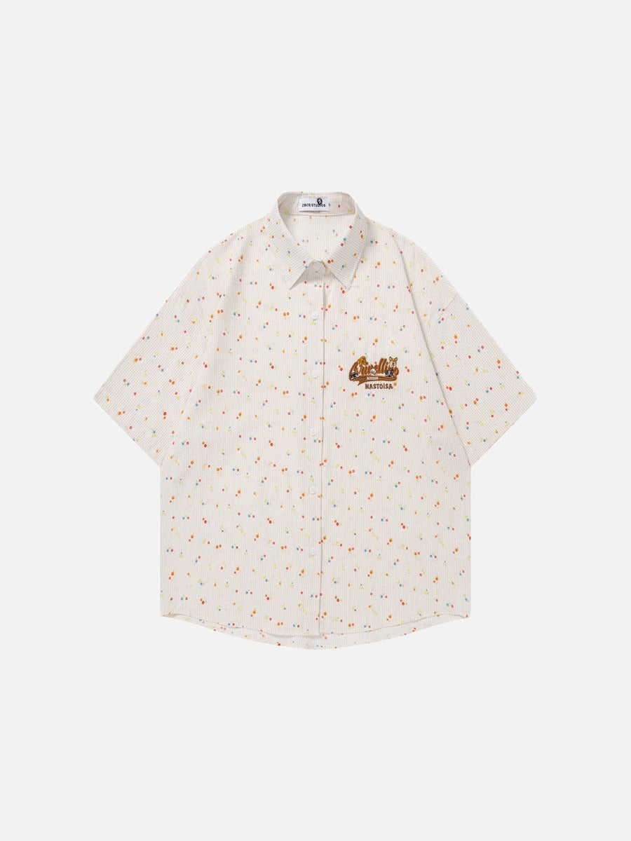 DAXUEN Relaxed-fit short-sleeved floral print button-up shirt