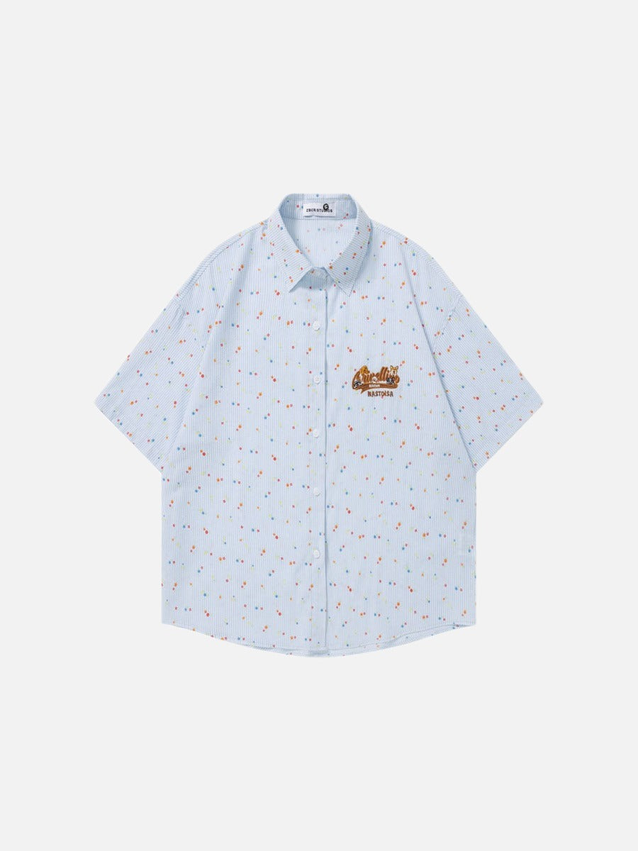 DAXUEN Relaxed-fit short-sleeved floral print button-up shirt