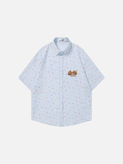 DAXUEN Relaxed-fit short-sleeved floral print button-up shirt