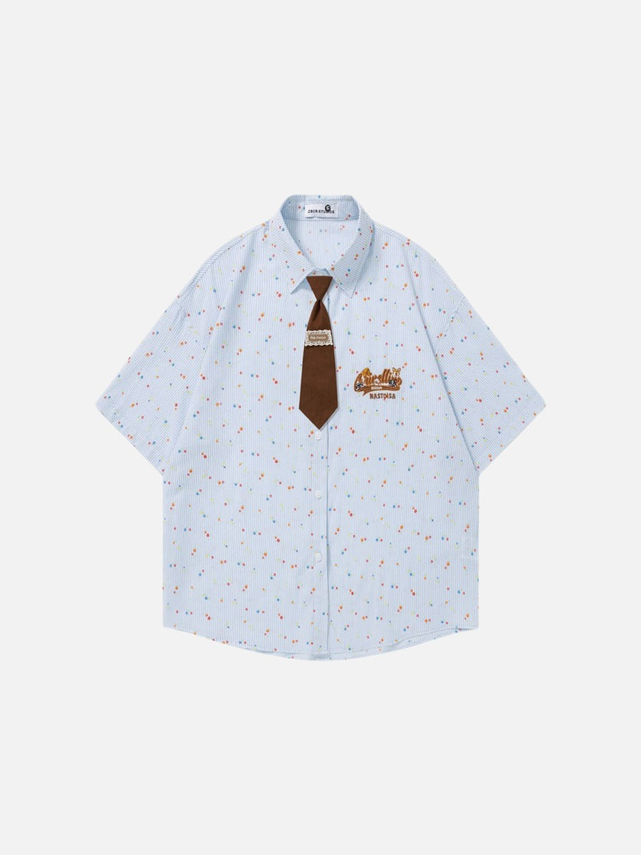 DAXUEN Relaxed-fit short-sleeved floral print button-up shirt