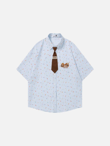 DAXUEN Relaxed-fit short-sleeved floral print button-up shirt