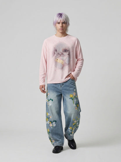 DAXUEN Long sleeve crew neck top with bunny print — model photo