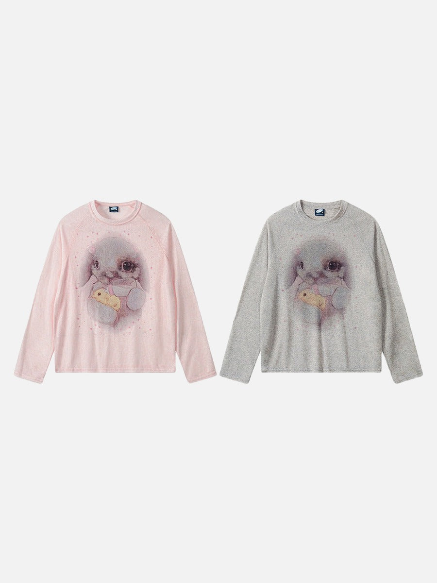 DAXUEN Long sleeve crew neck top with bunny print