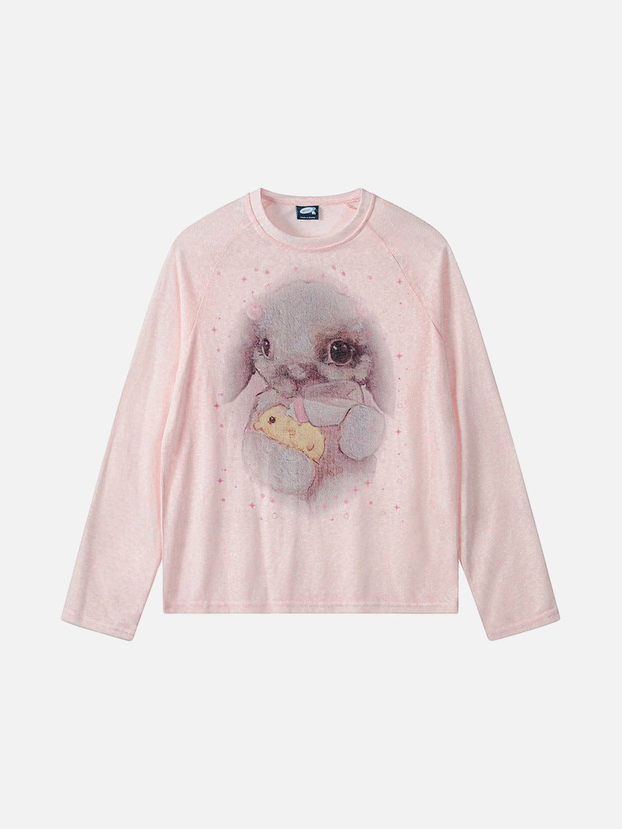 DAXUEN Long sleeve crew neck top with bunny print