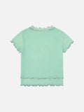 DAXUEN Light green sheer mesh short-sleeved t-shirt with cat graphic