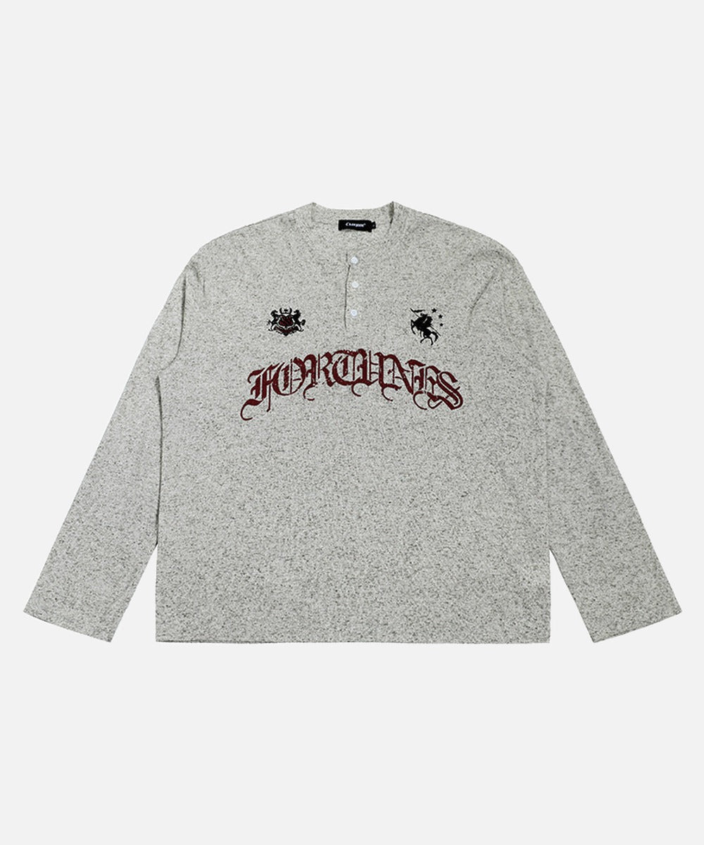 DAXUEN Light grey heathered long-sleeved Henley shirt