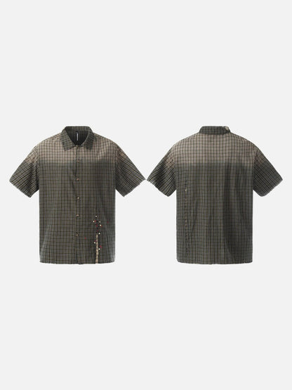 DAXUEN Oversized plaid button-up shirt with frayed edges