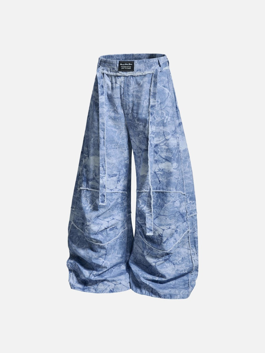 DAXUEN Oversized wide-leg pants with crinkled pattern and embroidery