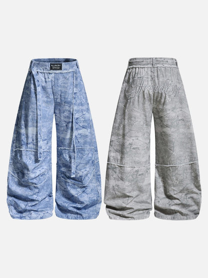 DAXUEN Oversized wide-leg pants with crinkled pattern and embroidery