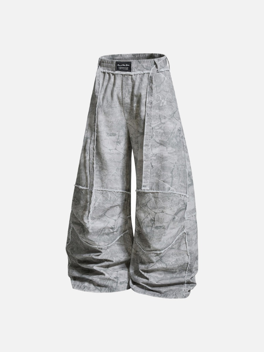 DAXUEN Oversized wide-leg pants with crinkled pattern and embroidery