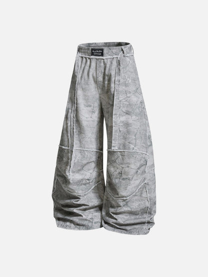 DAXUEN Oversized wide-leg pants with crinkled pattern and embroidery