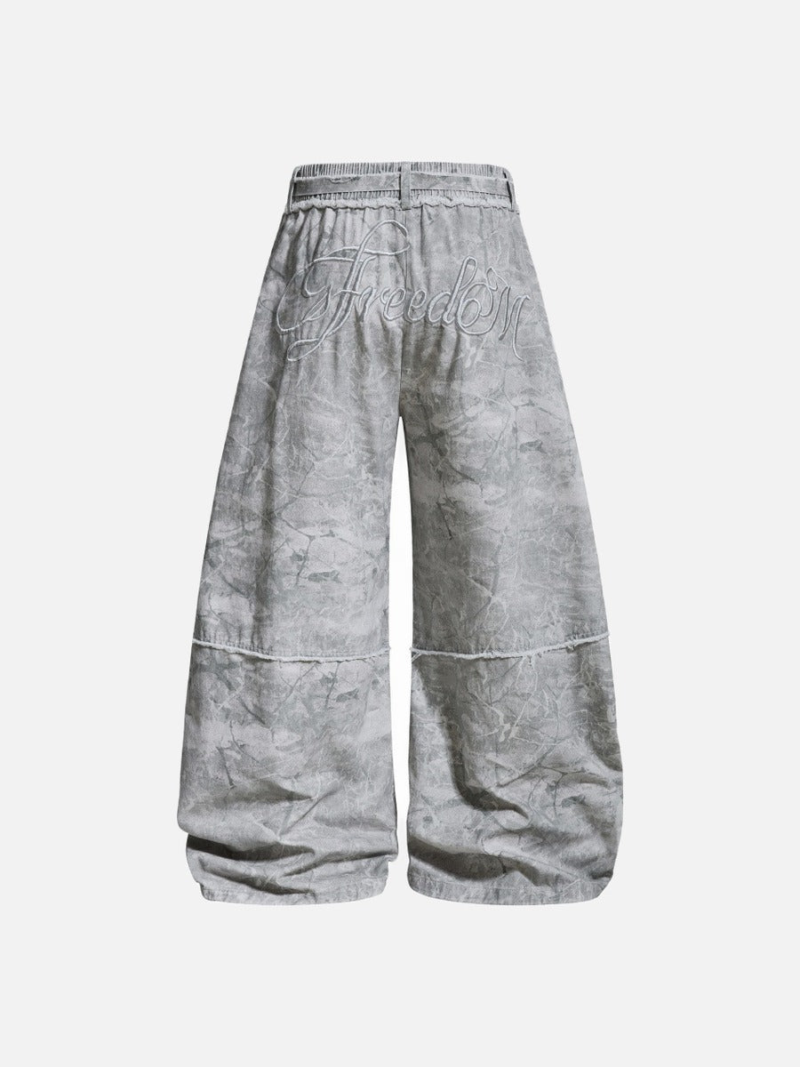 DAXUEN Oversized wide-leg pants with crinkled pattern and embroidery