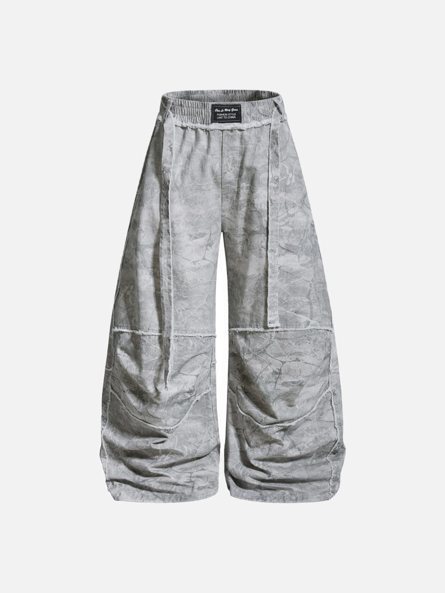 DAXUEN Oversized wide-leg pants with crinkled pattern and embroidery